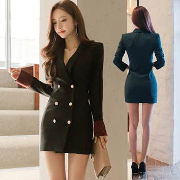 

women dress double-breasted korean fashion dress sexy professional suit office lady outfit design dresses vestidos solid clothes