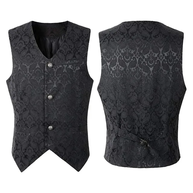 Adult Men Vintage Vest Waistcoat Victorian Black Steampunk Style Gothic Jacquard Swallow Top Noble Costume For Men's Blazer Suit 3