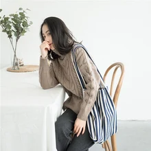 Женская Холщовая Сумка для покупок синяя полосатая винтажная Женская шикарная Повседневная сумка на плечо Складная многоразовая Хлопковая сумка женская сумка-тоут