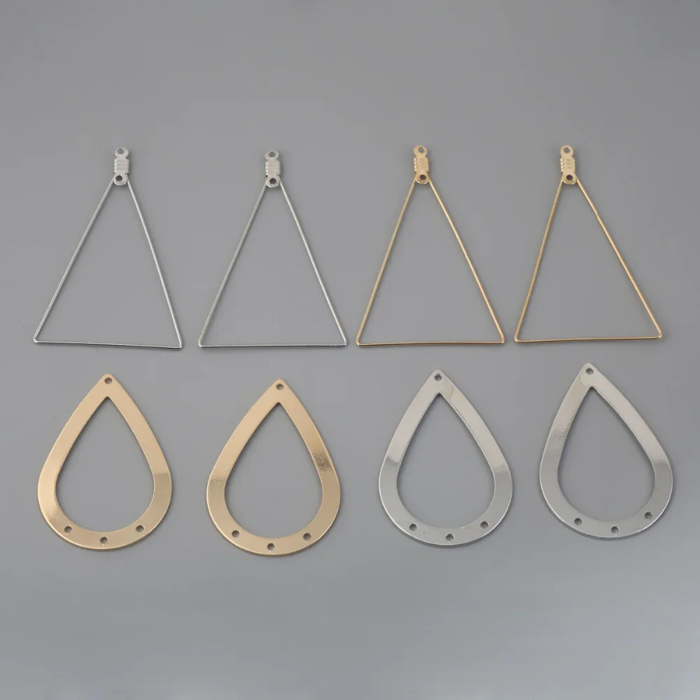 

4Pcs/10Pcs With Hole Earrings Pendant Silver Gold Water-Drop Long Triangle Metal Charms Earring Findings for DIY Jewelry Making