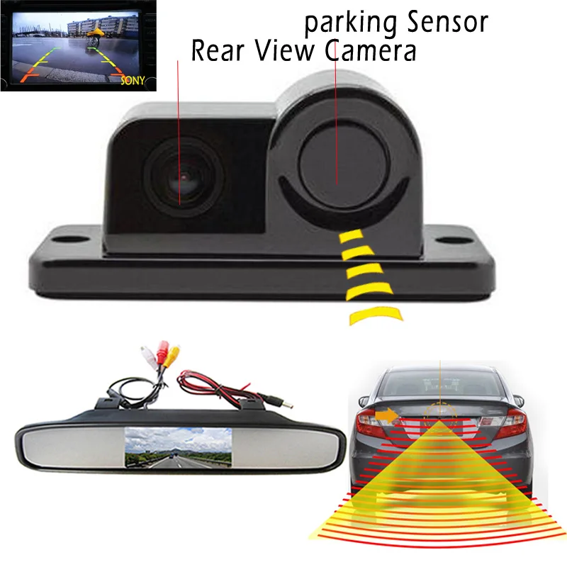 

4.3" Universal Car Rearview Mirror Monitor + Rear View Camera with Radar Sensor All-in-one Parking Assistance System