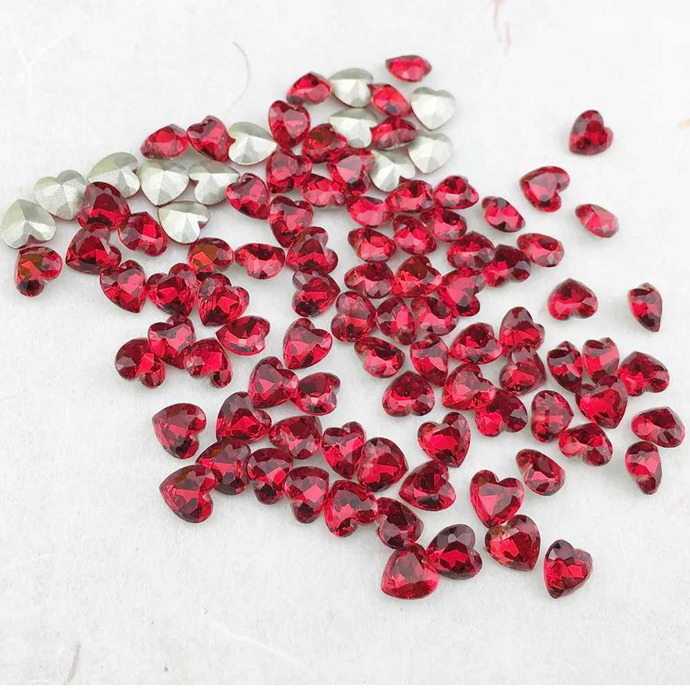 Acrylic Rhinestones Red Heart Shape 6mm 10pcs 3 Colors Optional On