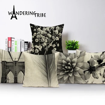 

Geometirc Cushion cover White Black Decorative Custom Linen Cushions Pillow cover Botanical Pillows Home Decor Cushion covers