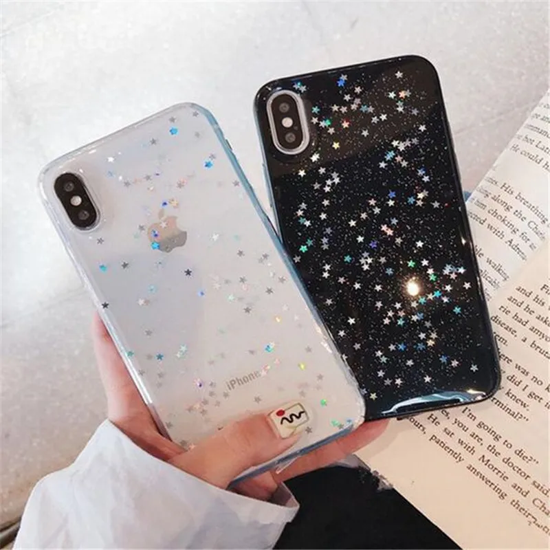 Блестящий Мягкий чехол из ТПУ со сверкающими звездами для iphone X XS Max XR 6 6s 7 8 Plus 5 5s SE