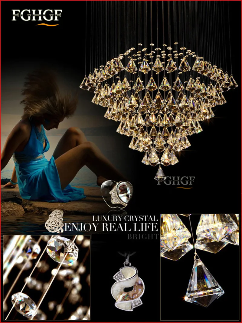 Luxury Round Crystal Chandelier Light Lustres de Cristal Lamp Modern Lighting Long Stair Lamp for Flush Mounted lamparas (6)