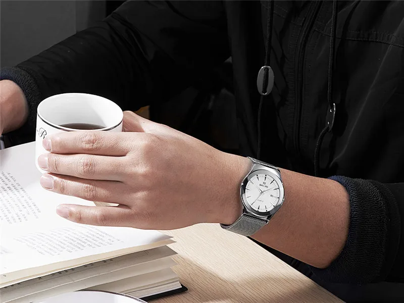 2019 Бизнес Пара часы с автоматической сменой даты японский кварцевая батарея наручные часы для мужчин женщин ультра-тонкий Сталь Китай Hodinky