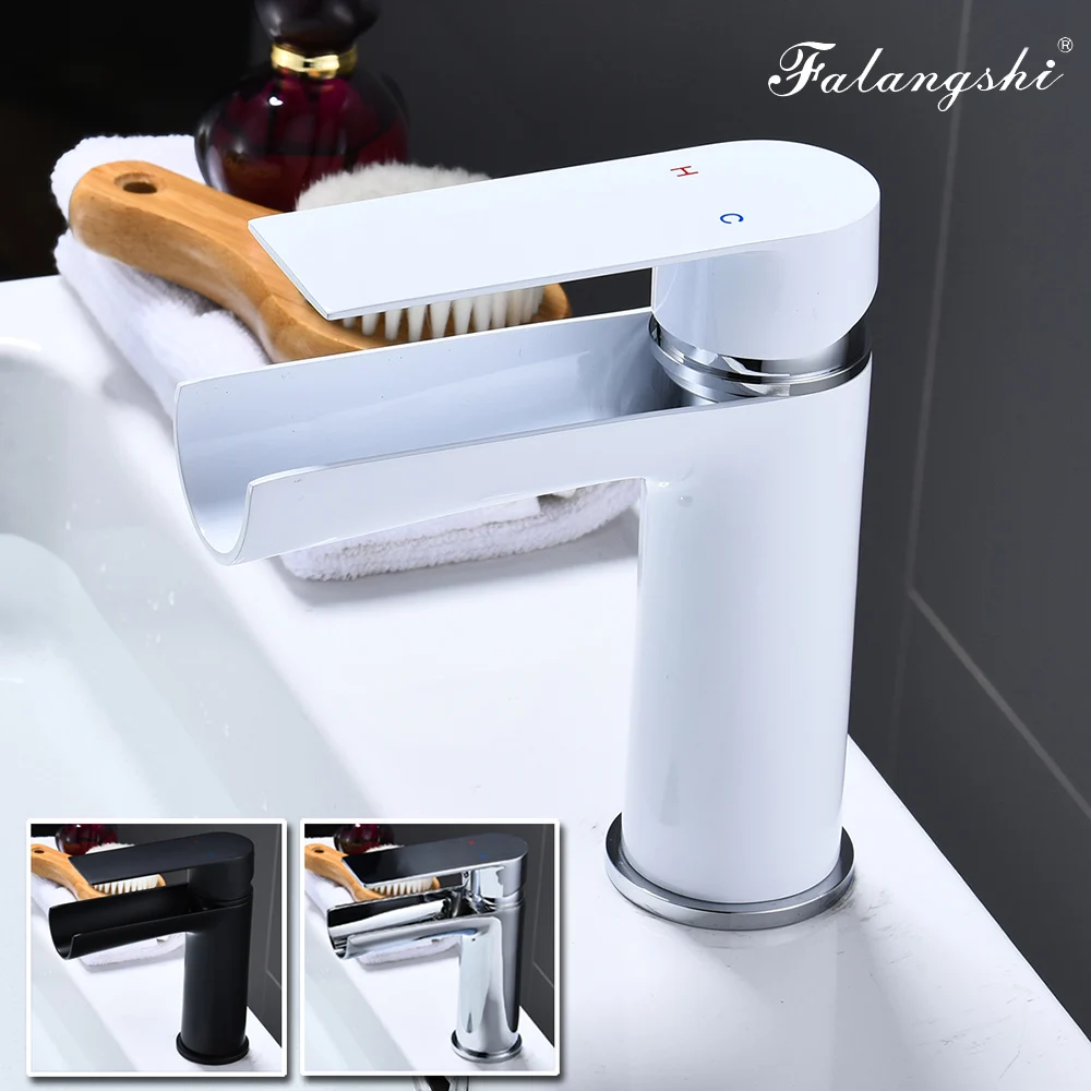 شلال حوض الحنفيات الأبيض الصنابير واحدة مقبض الحمام الساخنة والباردة المياه خلاط حوض الغرور سفينة غرقت خلاط الصنابير WB1038