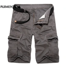 Мужские шорты-карго Pui tiua, длина до колен, хлопок, много карманов, одноцветные, прямые, короткие, рабочие брюки