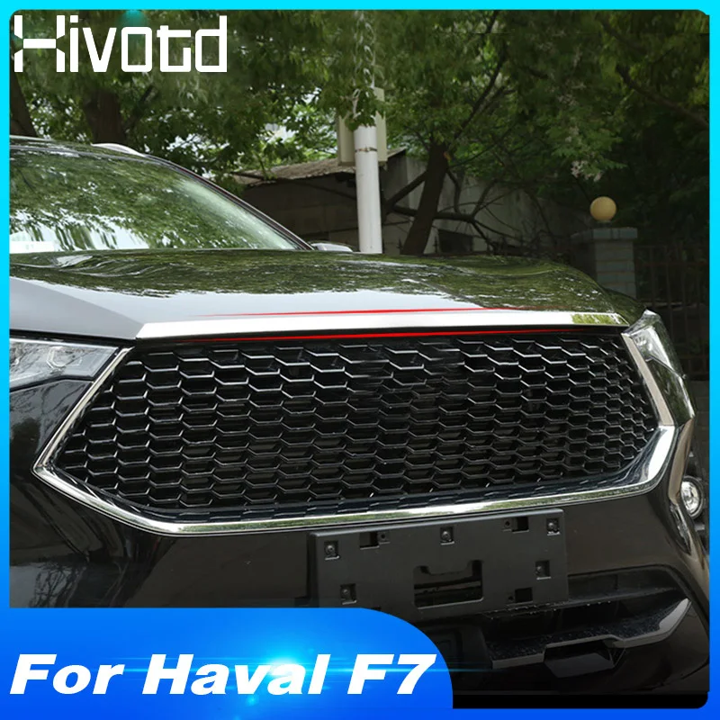 

Hivotd For Haval F7 2019 Car Accessories Front Engine Cover Trim Grill Mesh Lip Shape Decorative Strip Exterior Chromium Styling