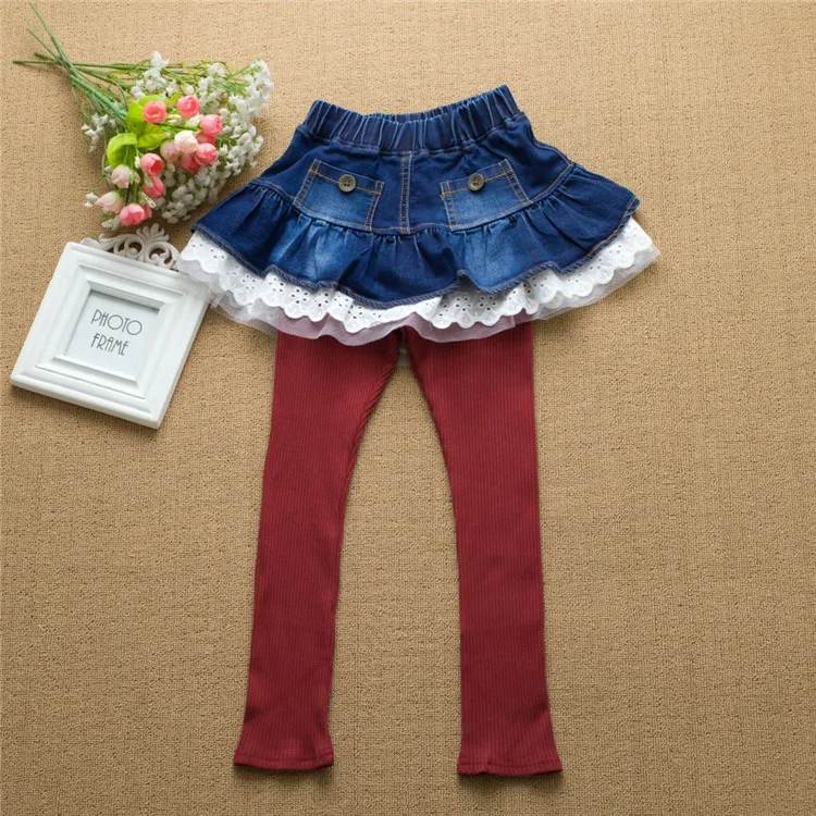 3-8 y kids leggings girls ruffle pants denim skirts lace leggings for girls clothes On Sales spring autumn trousers (6)