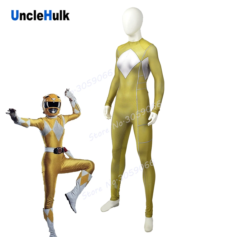 

Mighty Morphin Rangers Yellow Tiger Ranger Spandex Lycra Zentai Halloween Cosplay Costume | UncleHulk