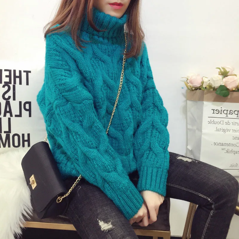 

Women Oversize Basic Knitted Turtleneck Sweater Female Solid Turtleneck Collar Pullovers Warm 2019 New Arrival AA-138