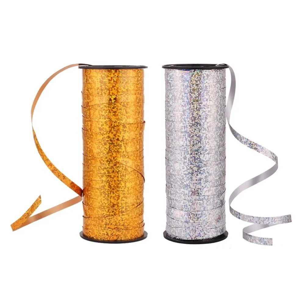 Серебряная Золотая лента для завивки в рулоне, золотые ленты для воздушных шаров, вечерние и праздничные украшения, подарочная упаковка, 5 мм x 100 ярдов