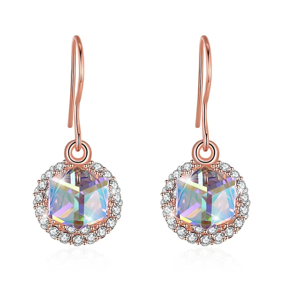 

INALIS 2018 New Arrived 925 Sterling Silver Crystals from Swarovski Tetris Sugar Double Sided Round Dangle Earrings Jewerly
