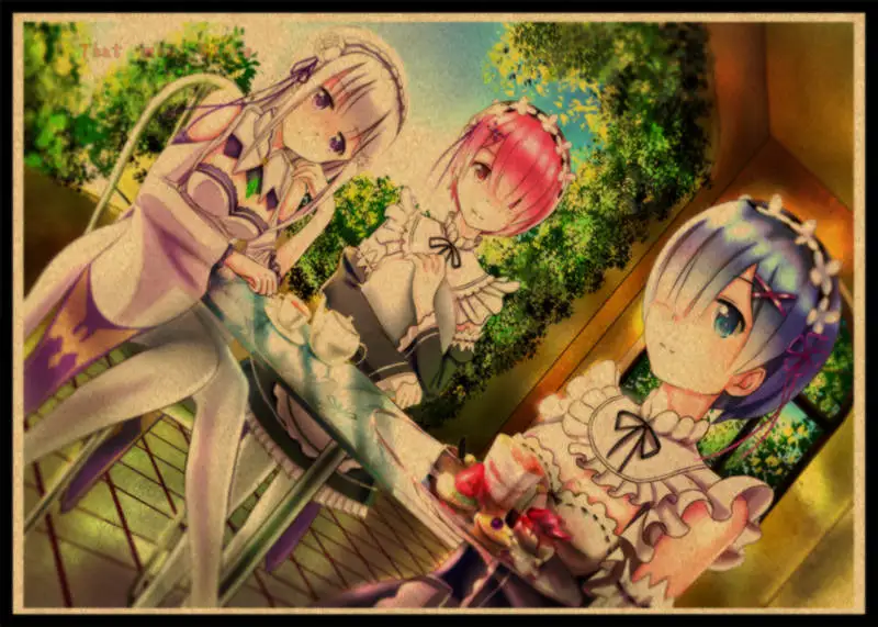 Re:Life in a different world from zero плакат из крафт бумаги Наклейка на стену японское аниме Rem