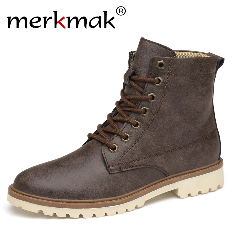 Goedkoop Merkmak Mannen Laarzen Lederen Winter Herfst Mannen Enkellaarsjes Brittanni euml; Stijl Schoenen Mannen Laarzen Lace Up Schoenen Top Kwaliteit laarzen