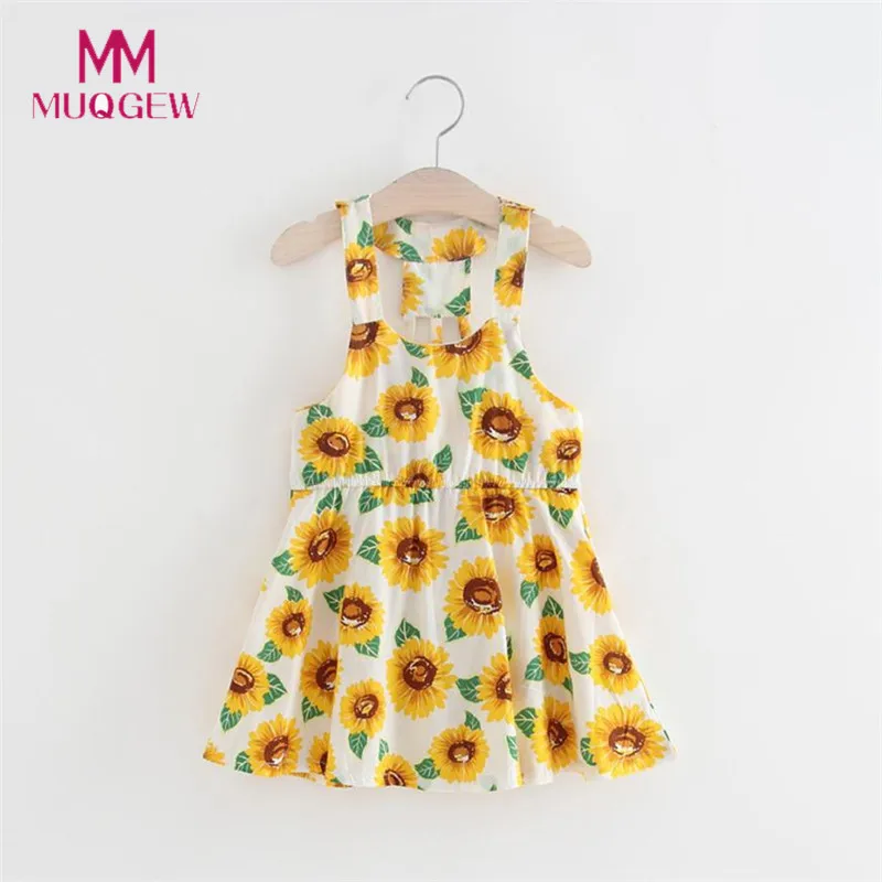 

Princess Sunflower Print Girls Dress Summer Sleeveless Backless Floral Tutu Wedding Birthday Party Dress For Girls Vestidos