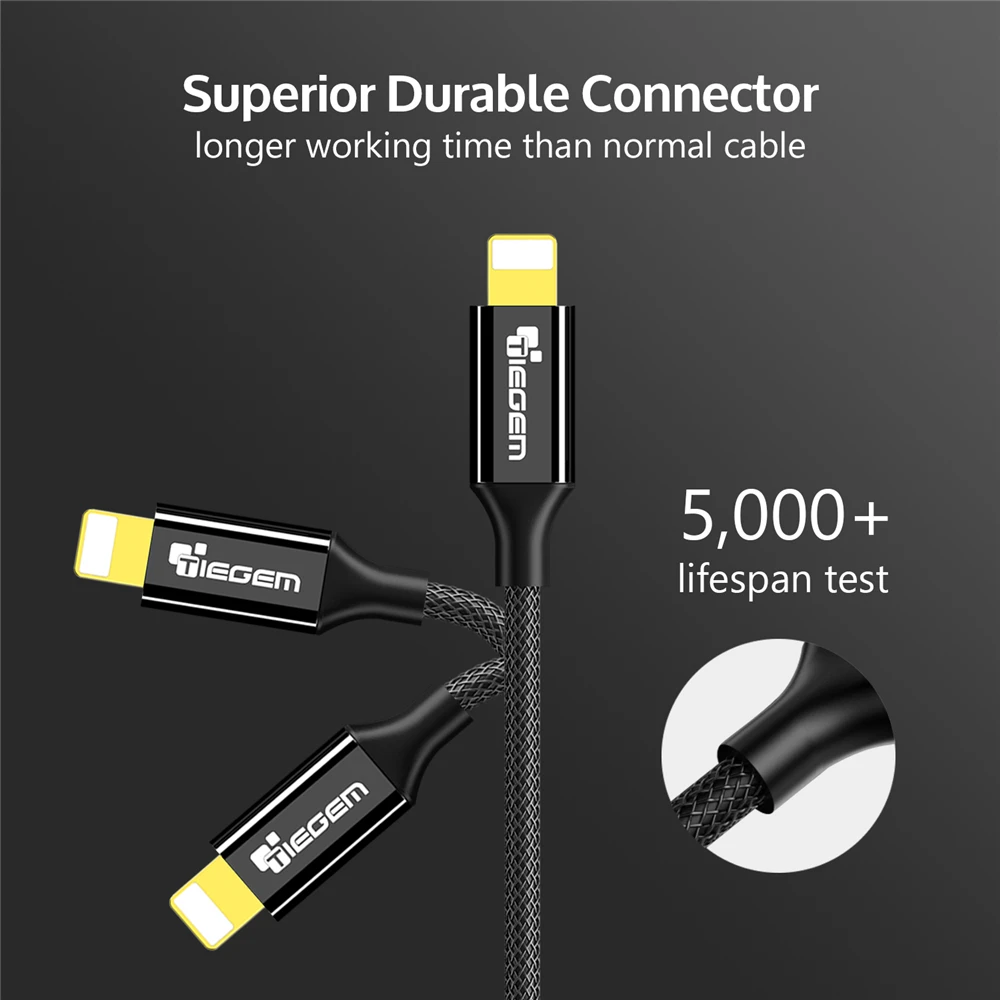 TIEGEM USB зарядный кабель для iPhone 5, 5S, 6s, 6, 7 Plus, кабель для мобильного телефона, кабель для синхронизации данных, 1 м, 2 м, 3 м, зарядный кабель для iOS 9, 10