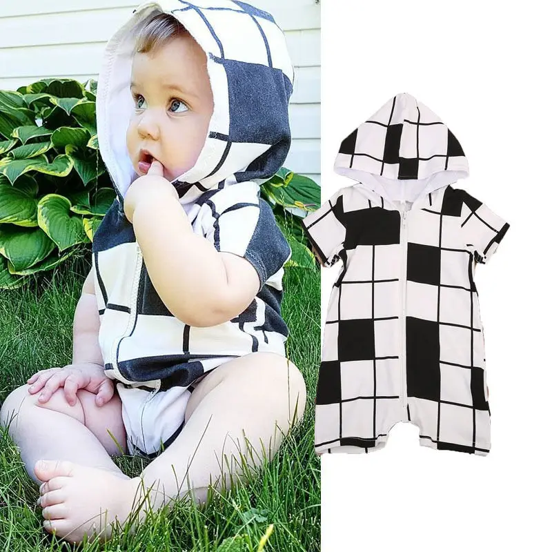 2017 Newborn Hooded Summer Jumpsuit Baby Zip Rompers Baby Boy Romper