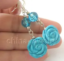 Flores de color turquesa natural de cristal pendientes de plata 925