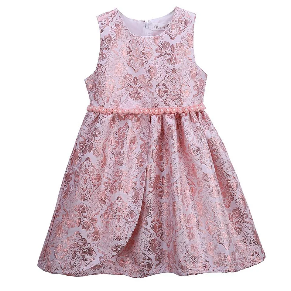 

Pettigirl Summer Sleeveless Pink for Girls Dress Pearl Jacquard Floral Wedding Elegant Kids Baby Children Clothing GD81125-335F