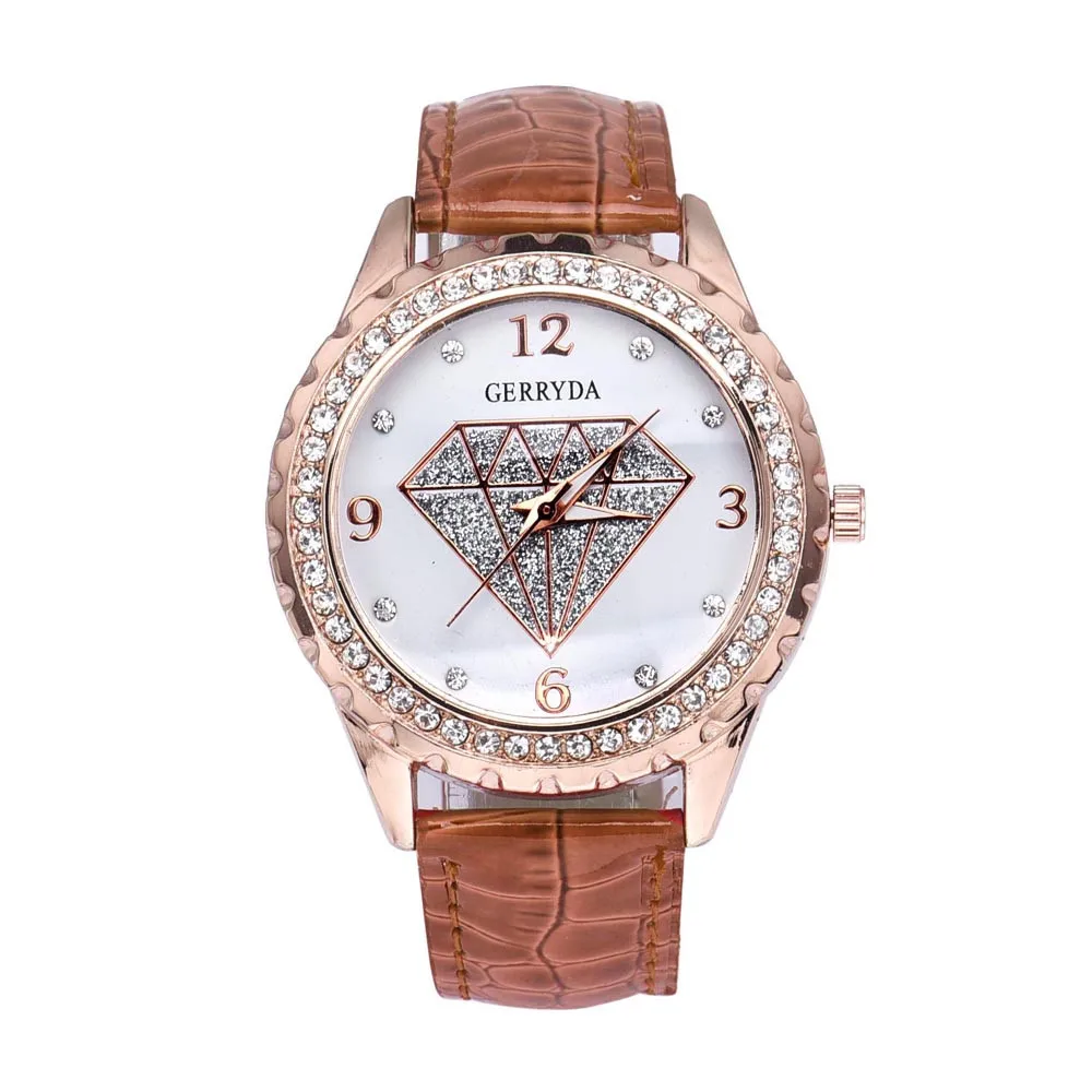 Женские часы Gerryda, женские модные кварцевые часы, новые брендовые часы, женские роскошные часы с кристаллами и бриллиантами, дешевые часы - Цвет: brown