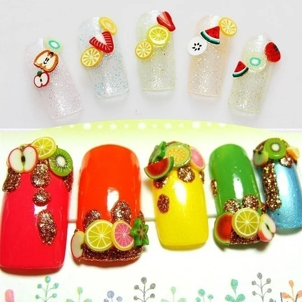 1000 шт стикер для дизайна ногтей 3D фруктовые перья цветы смешанный Дизайн Крошечные ломтики Fimo Полимерная глина DIY стикер для красоты ногтей s украшения