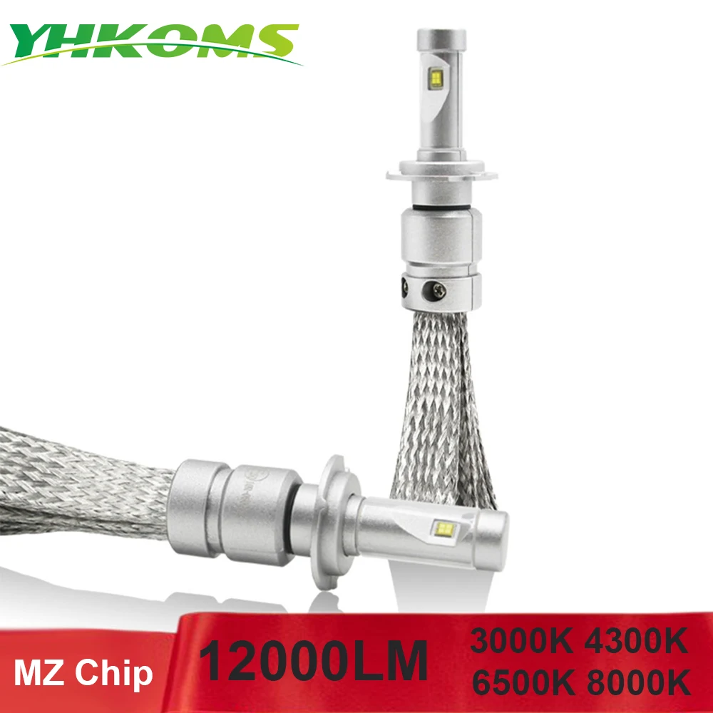 YHKOMS 2 шт. 3000K 4300K 6500K 8000K LED H8 H11 9005 9006 автомобильный Головной фонарь H4 H7 HB3 HB4 12000LM