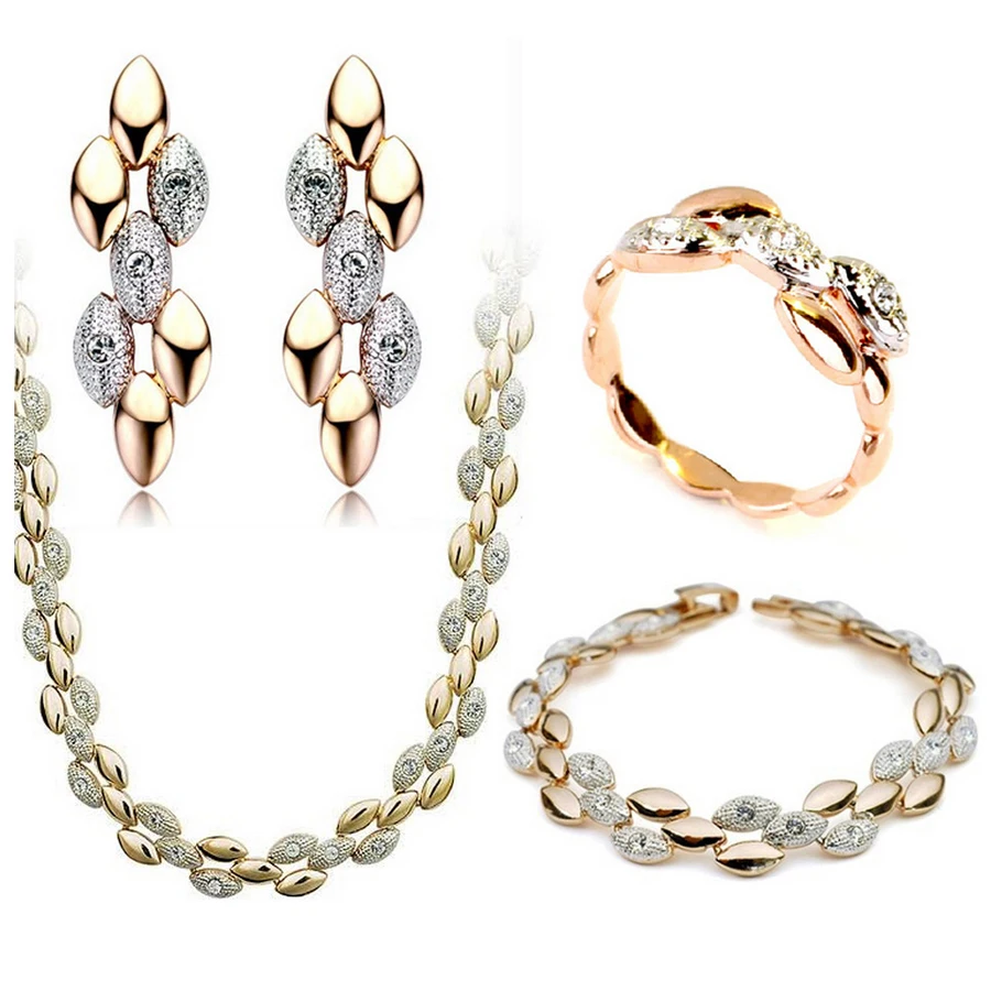 Rakouské křišťálové šperky luxusní šperky slavné značky zlato-barva obilí šperky sada čtyři-piec set doprava zdarma