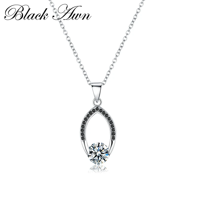 

[BLACK AWN] Genuine 925 Sterling Silver Jewelry Women Slide Necklaces Pendants Silver 925 Jewelry P086