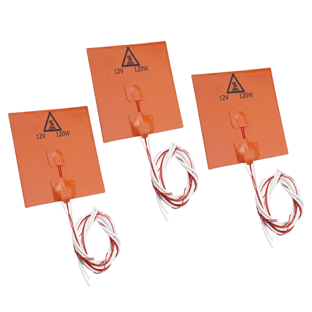 3x 12V 120*120mm 120W Rubber Silicone Heating Pad For 3D Printer Heated Bed 