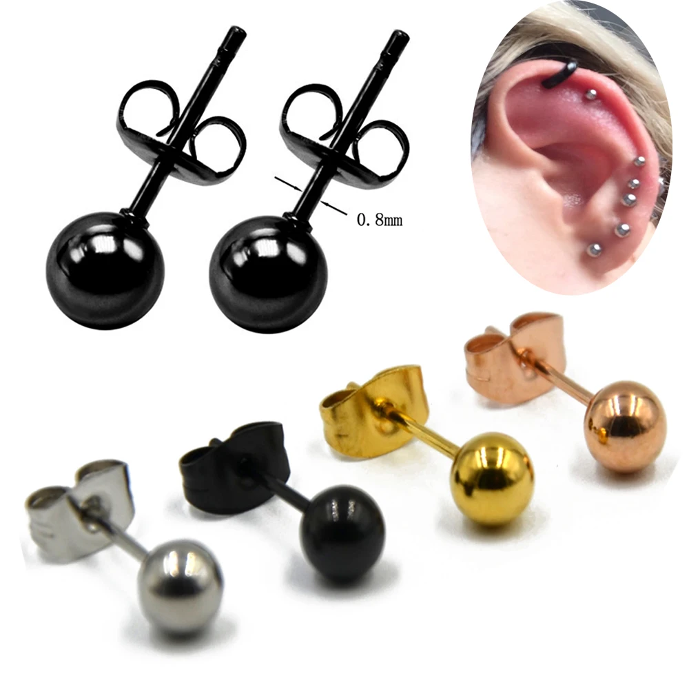 

PAIR Stainless Steel Round Ball Punk Ear Tragus Studs Piercing Ear Helix Cartilage Earring Fake Taper with Titanium Anodized