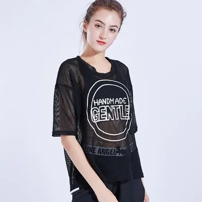 Сетчатая рубашка для йоги с коротким рукавом, спортивные рубашки для йоги, спортивный топ для фитнеса, Женская дышащая Спортивная футболка для бега, спортивная одежда - Цвет: Black