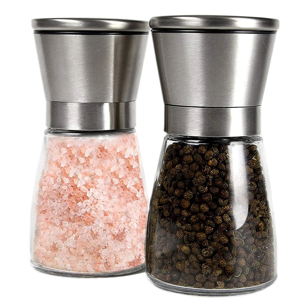 

2PCS Stainless Steel Glass Manual Pepper Salt Mill White Shaker Spice Grinder Kitchen Supplier Spice grinder