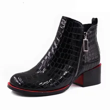2019 Women Boots Genuine Leather Ankle Shoes Woman Winter Square Toe Block Heels Crocodile Print Boots Female Botas Mujer 2019 Women Boots Genuine Leather Ankle Shoes Woman Winter Square Toe Block Heels Crocodile Print Boots Female Botas Mujer