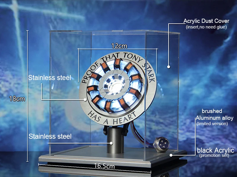 Классные! 1:1 масштаб железный человек дуговой реактор с дисплеем коробка набор нужно собрать реакторный сердечник светодиодный светильник фигурка гравировка
