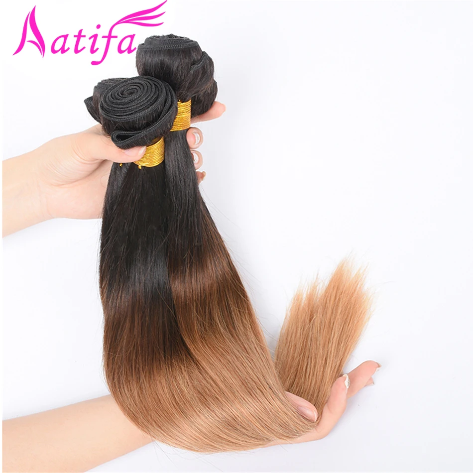 Brazilian Straight Hair Ombre Hair Bundles T1B/27 Color Aatifa Remy Hair 3 Bundles Deals Human Hair Weave Bundles 10-28 inch