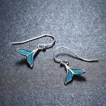 

DALARAN Authentic 925 Sterling Silver Drop Earrings Blue Dolphin Whale Tail Prevent Allergy Exquisite Jewelry For Women Gift