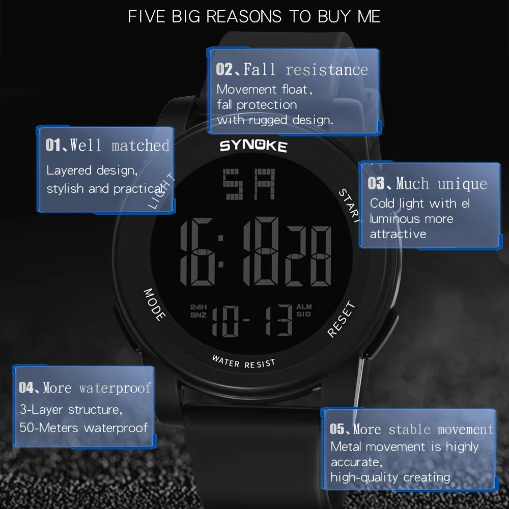 SYNOKE Men Watches Multi Function Military Sports LED Dual Movement man watch men digital watch waterproof relogio digital