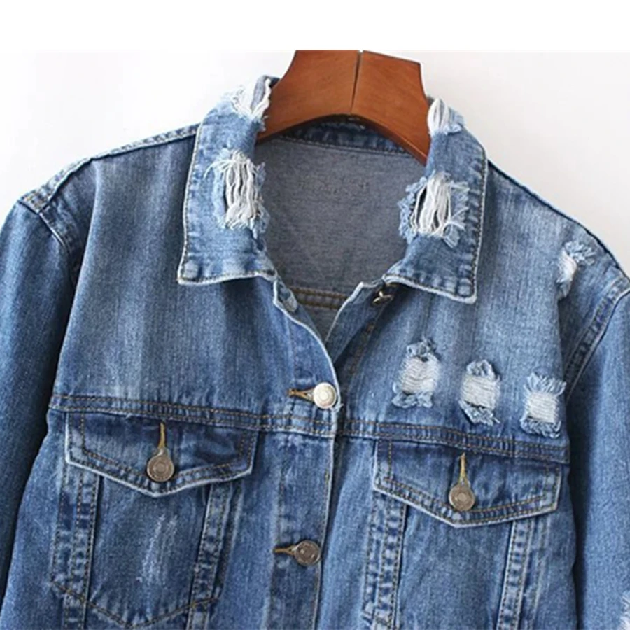 2018 Denim Jackets Women Hole Boyfriend Style Long Sleeve Vintage Jeans Jacket Denim Jacket Loose Spring Autumn Denim Coat Jeans