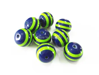 

Newest ! 20mm 100pcs/lot Dark Blue with Light Green Resin Stripe Beads For Fashion Kids Necklace Making