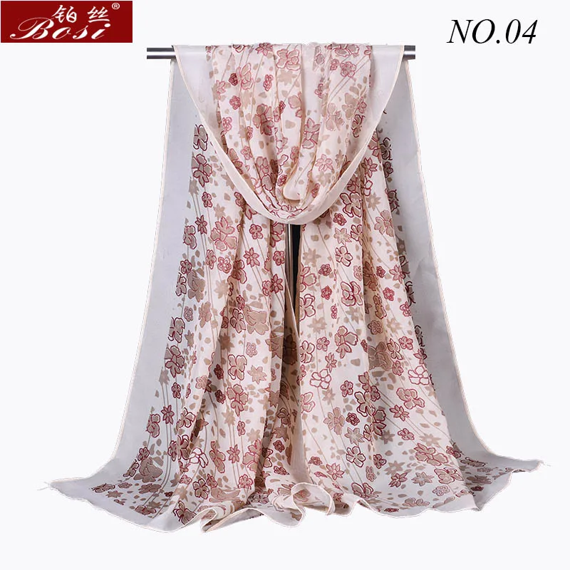 Bosi шифоновый шарф цветочный модный дамский плащ женские шарфы шали для женщин Обертывания бандана шарфы хиджаб мусульманская Обертка - Цвет: Бежевый