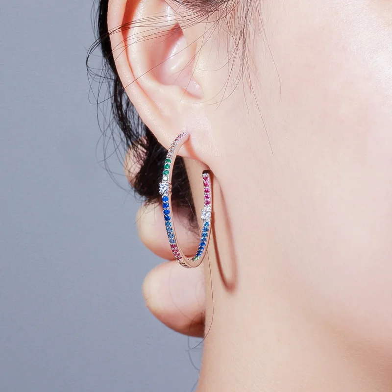 CWWZircons Fashion Ladies Loop Earring Round Circle Micro Pave Cubic Zirconia Crystal Large Silver Hoop Earrings Jewelry CZ428 - Image 6