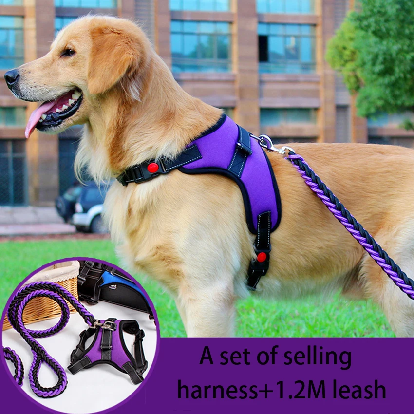 PEGASUS SELMAI Nylon Pet Dog Reflective Strap Harness Leash Set Walk Leads Adjustable 