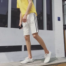 Джинсы короткие мужские новые шорты hommes летние мужские полосатые рваные джинсовые шорты мужские