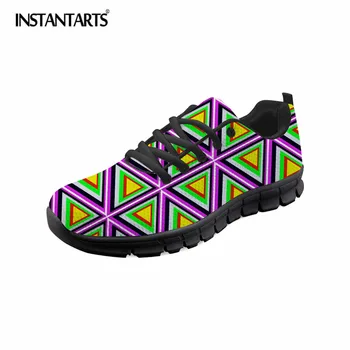 

INSTANTARTS Colorful Triangle Printed Men Casual Shoes Summer Spring Lightweight Sneaker Shoes Breathable Mesh Lacing Flat Shoes