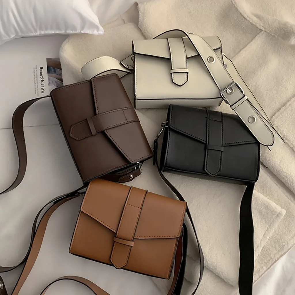 

Women Retro Pure Color Famous Brand Crossbody Simple Wide Shoulder Strap Small Square Bag Elegant Shoulder Bag bolso mujer *0.92