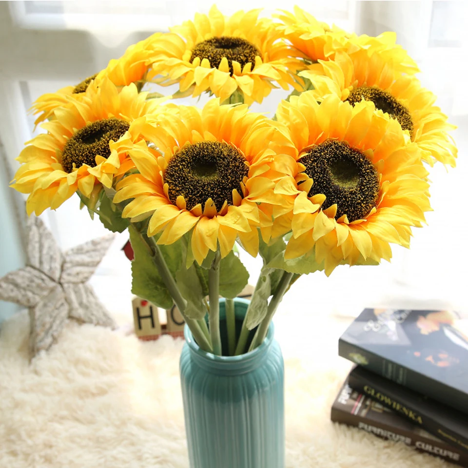 1pc sunflowers real touch artificial flowers plants pu flores for