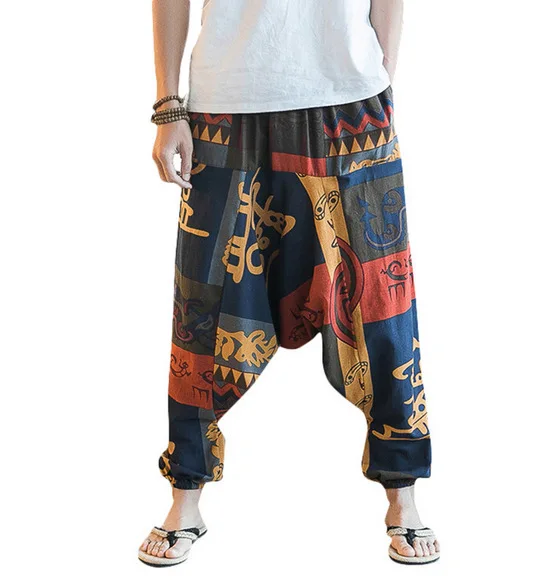 Хип-хоп Аладдин хмонг мешковатые хлопковые льняные шаровары брюки мужские женские широкие брюки Бохо повседневные брюки кросс-брюки Косплей Костюм