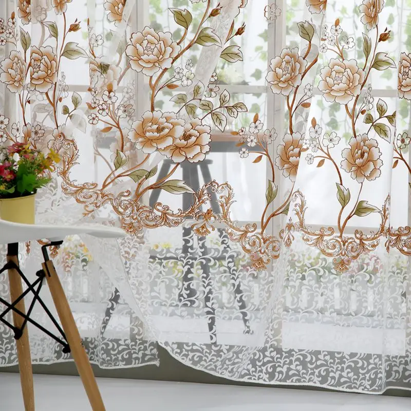 Flower Print Window Curtain Divider Tulle Voile Drape Panel Sheer Scarf Valances